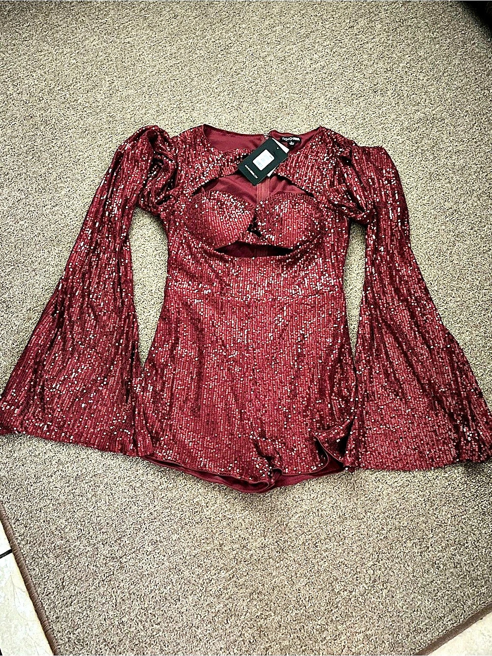 Fashion Nova Sequin Romper in Red Size Large NWT